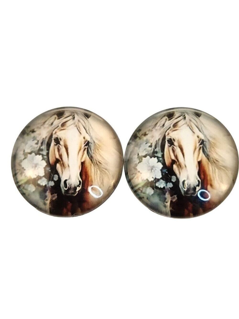 Set of 2 Palomino Horse Glass Cabochons 1 Inch Round, Floral Dome Craft Supply f
